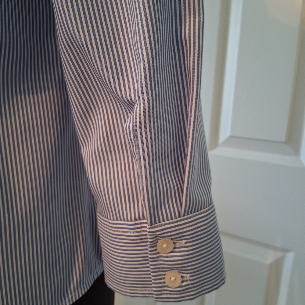 Jones New York Women's Blue Pinstripe Button-Down Shirt - Picture 4 of 5
